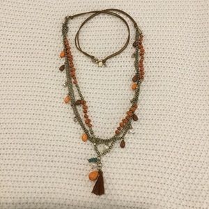 Talbots Boho Gold Coral Pearl Necklace 36”